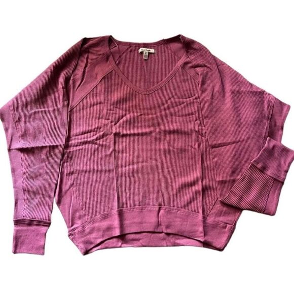Free People Blouse Women’s M Waffle Knit Thermal Batwing Long SleevePurple NWT - Picture 1 of 6